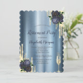 Druppels, Marineblauwe Rozen Metallic Pensioen Kaart (Staand voorkant)