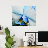 Druppels op blauwe orchidee poster (Thuiskantoor)