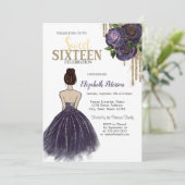 Druppels, Paarse Jurk, Rozen Sweet 16 Kaart (Staand voorkant)