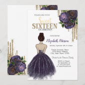 Druppels, Paarse Jurk, Rozen Sweet 16 Kaart (Voorkant / Achterkant)
