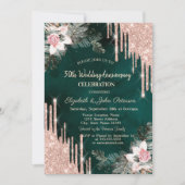 Druppels, palmbladeren, Rozen groen bruiloft Jubil Kaart (Voorkant)