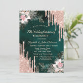 Druppels, palmbladeren, Rozen groen bruiloft Jubil Kaart (Staand voorkant)