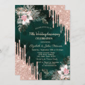 Druppels, palmbladeren, Rozen groen bruiloft Jubil Kaart (Voorkant / Achterkant)