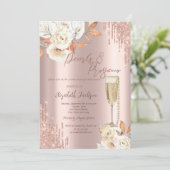 Druppels Parels Prosecco Boho Rozen Bruiloft Feest Kaart (Staand voorkant)