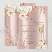Druppels Parels Prosecco Boho Rozen Bruiloft Feest Kaart (Voorkant / Achterkant)