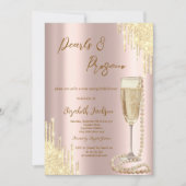 Druppels Parels Prosecco Roze Goud Bruiloft Kaart (Voorkant)