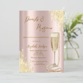 Druppels Parels Prosecco Roze Goud Bruiloft Kaart (Staand voorkant)