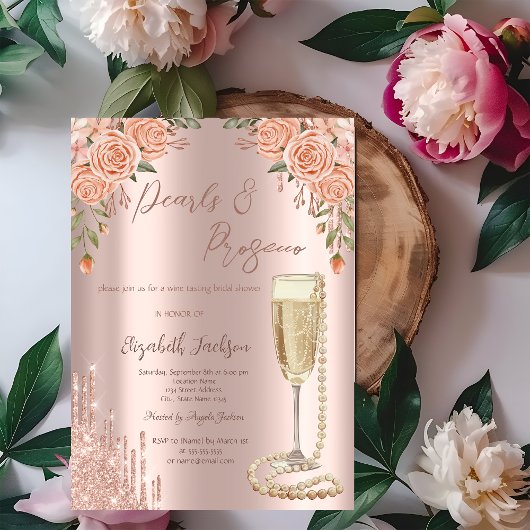 Druppels Parels Prosecco Rozen Bruidsmeisje Kaart