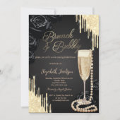 Druppels Parels Prosecco Zwarte Rozen Bruidsdouche Kaart (Voorkant)