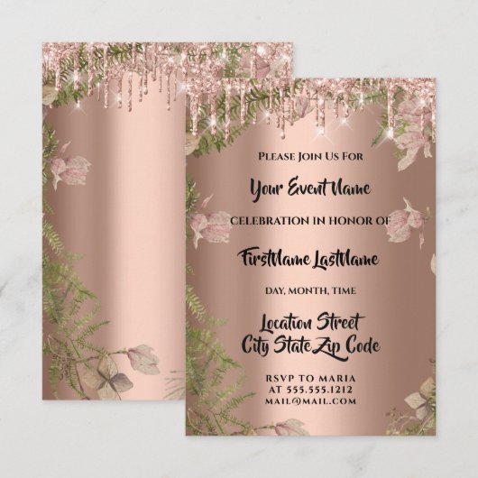 Druppels Roos bruids bruiloft krans Woodland varen Kaart (Voorkant / Achterkant)