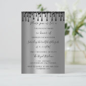 Druppels Roos Zwart Sweet 16 Bruiloft Zilver Kaart (Staand voorkant)