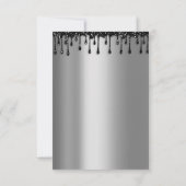 Druppels Roos Zwart Sweet 16 Bruiloft Zilver Kaart (Achterkant)