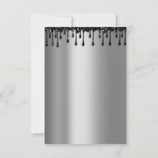 Druppels Roos Zwart Sweet 16 Bruiloft Zilver Kaart (Achterkant)