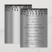 Druppels Roos Zwart Sweet 16 Bruiloft Zilver Kaart (Voorkant / Achterkant)