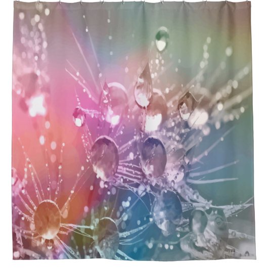 druppels voor Dandelion Blue Green Pinks Douchegordijn (Voorkant)