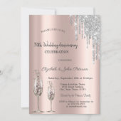 Druppels Wijn Glas Roze Goud Huwelijksjubileum Kaart (Voorkant)