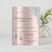 Druppels Wijn Glas Roze Goud Huwelijksjubileum Kaart (Staand voorkant)