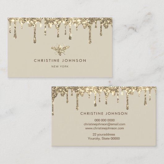 druppelt faux glitter bee visitekaartje (Voorkant / Achterkant)