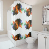 Druppelverf en penselen douchegordijn (In situ)