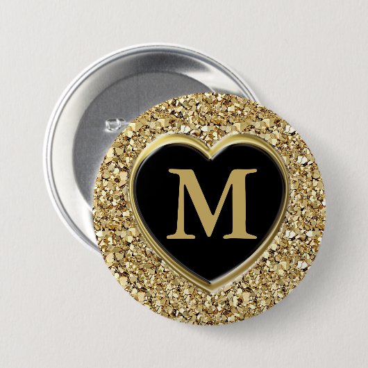 Druzy crystal monogram - metallisch goud ronde button 7,6 cm (Voorkant /achterkant)