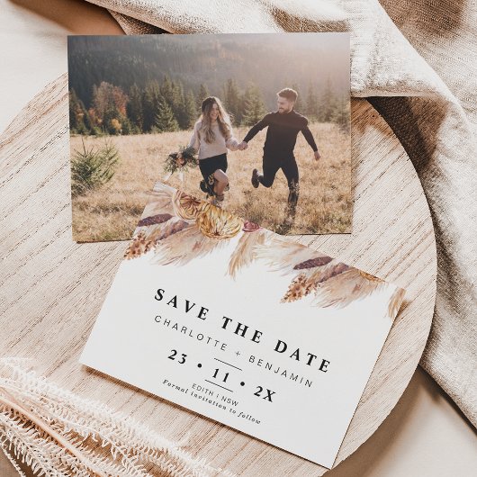 Dry Boho Pampas Grass Wedding Save the Date Kaart