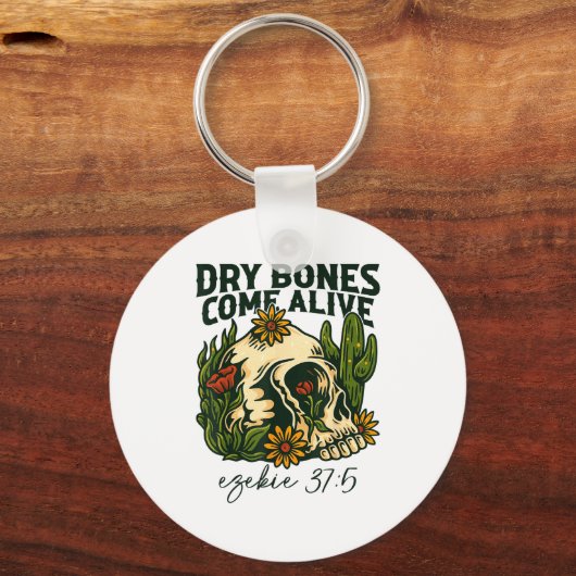 Dry Bones Come Alive Christian Skeleton Floral Eze Sleutelhanger (Voorkant)