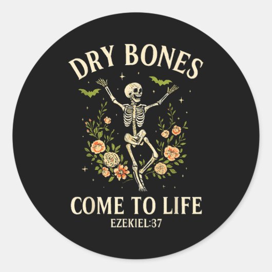 Dry Bones Come To Life Dancing Floral Skeleton  Ronde Sticker (Voorkant)