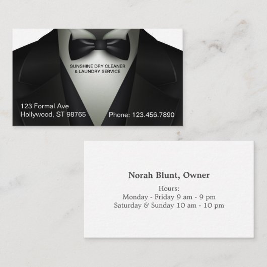 Dry Cleaner Laundry Service Tuxedo Visitekaartje (Voorkant / Achterkant)