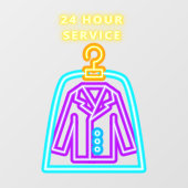 Dry Cleaners Faux Neon 24-uurs Service Front Raamsticker (Vel)