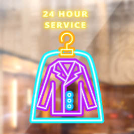 Dry Cleaners Faux Neon 24-uurs Service Front Raamsticker