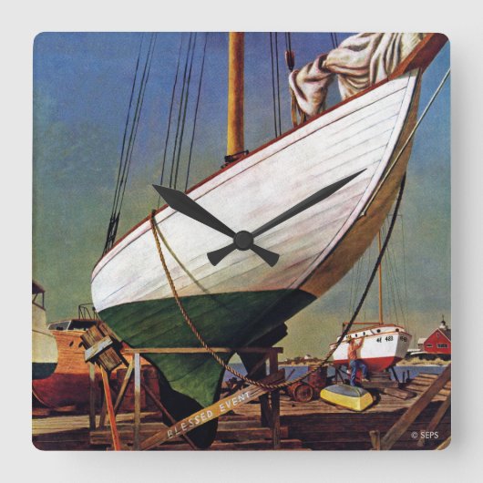 Dry Dock van John Atherton Vierkante Klok (Voorkant)