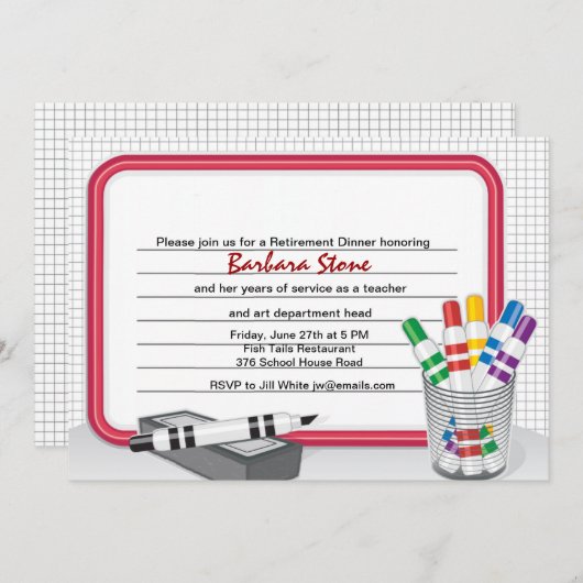 Dry Erase Board Retirement Uitnodiging (Voorkant / Achterkant)