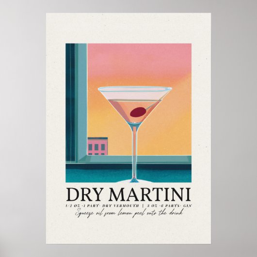 Dry Martini Pink Sunset Retro Art Poster (Voorkant)