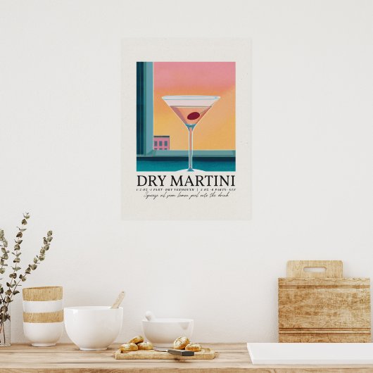 Dry Martini Pink Sunset Retro Art Poster (Keuken)