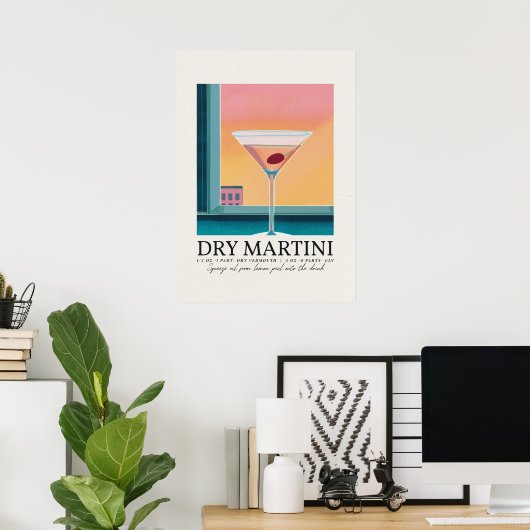 Dry Martini Pink Sunset Retro Art Poster (Thuiskantoor)