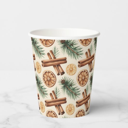 Dry Oranges Cinnamon Sticks Fir Branches Papieren Bekers (Achterkant)