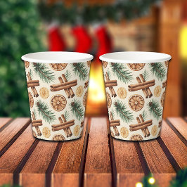 Dry Oranges Cinnamon Sticks Fir Branches Papieren Bekers