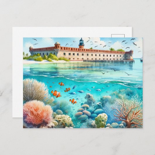 Dry Tortugas National Park Fort waterverf Feestdagenkaart (Voorkant / Achterkant)