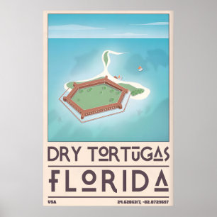 Dry Tortugas Print, Vintage Reisposter Stijl Poster