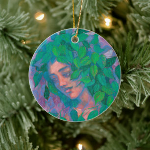Dryad Tree Spirit Green laat surrogaat Fantastisch Keramisch Ornament