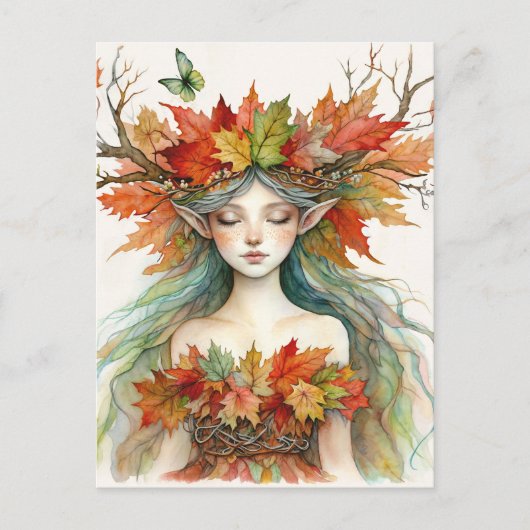 Dryade in Herfst Fairy-core Ansichtkaart Briefkaart (Voorkant)