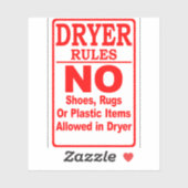 'Dryer Rules No Plastic' Wasserette Rode Sticker (Vel)