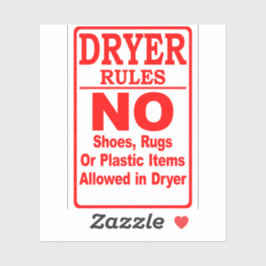'Dryer Rules No Plastic' Wasserette Rode Sticker