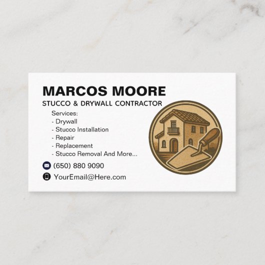 Drywall and Stucco Business Card Template Plaster Visitekaartje (Voorkant)