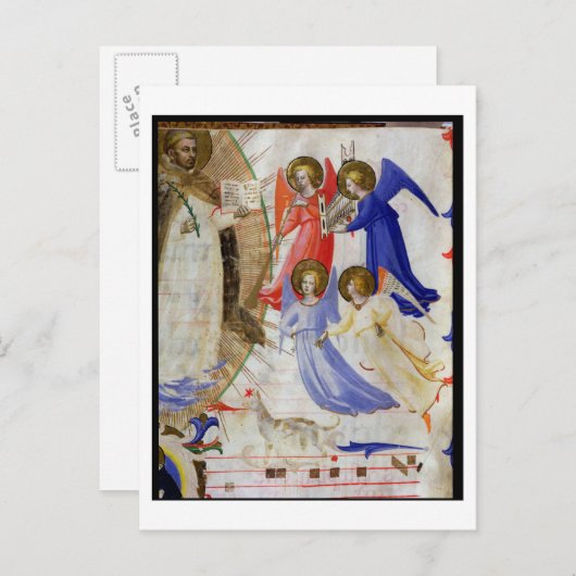 ds 558 f.67v St. Dominic met vier muzikale engelen Briefkaart (Voorkant / Achterkant)