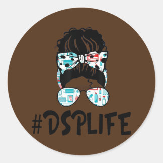 DSP Life Essential Stethoscope Messy Bun Girl Ronde Sticker