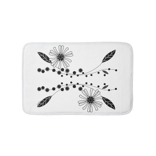 Dstromend zwart-wit Floral ontwerp Badmat (Voorkant)