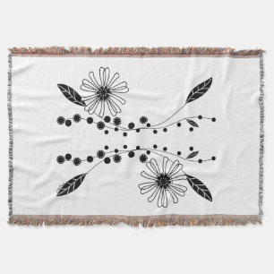 Dstromend zwart-wit Floral ontwerp Deken