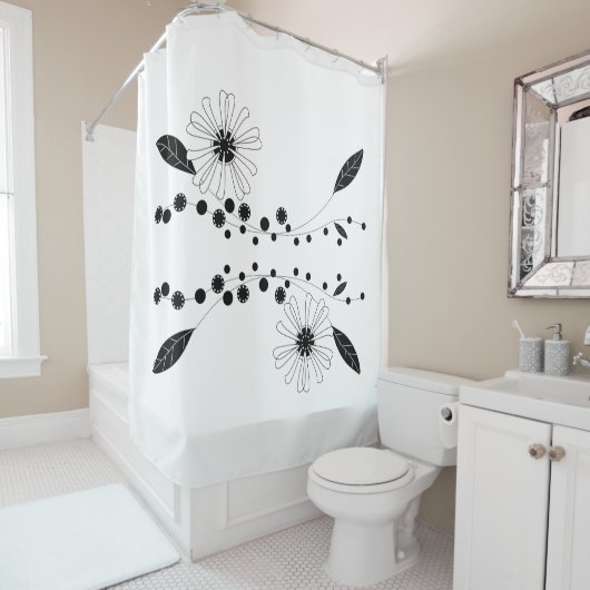 Dstromend zwart-wit Floral ontwerp Douchegordijn (In situ)
