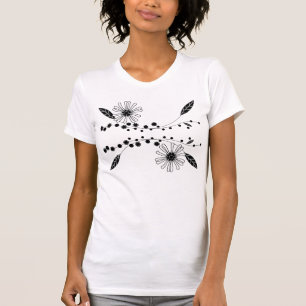 Dstromend zwart-wit Floral ontwerp T-shirt